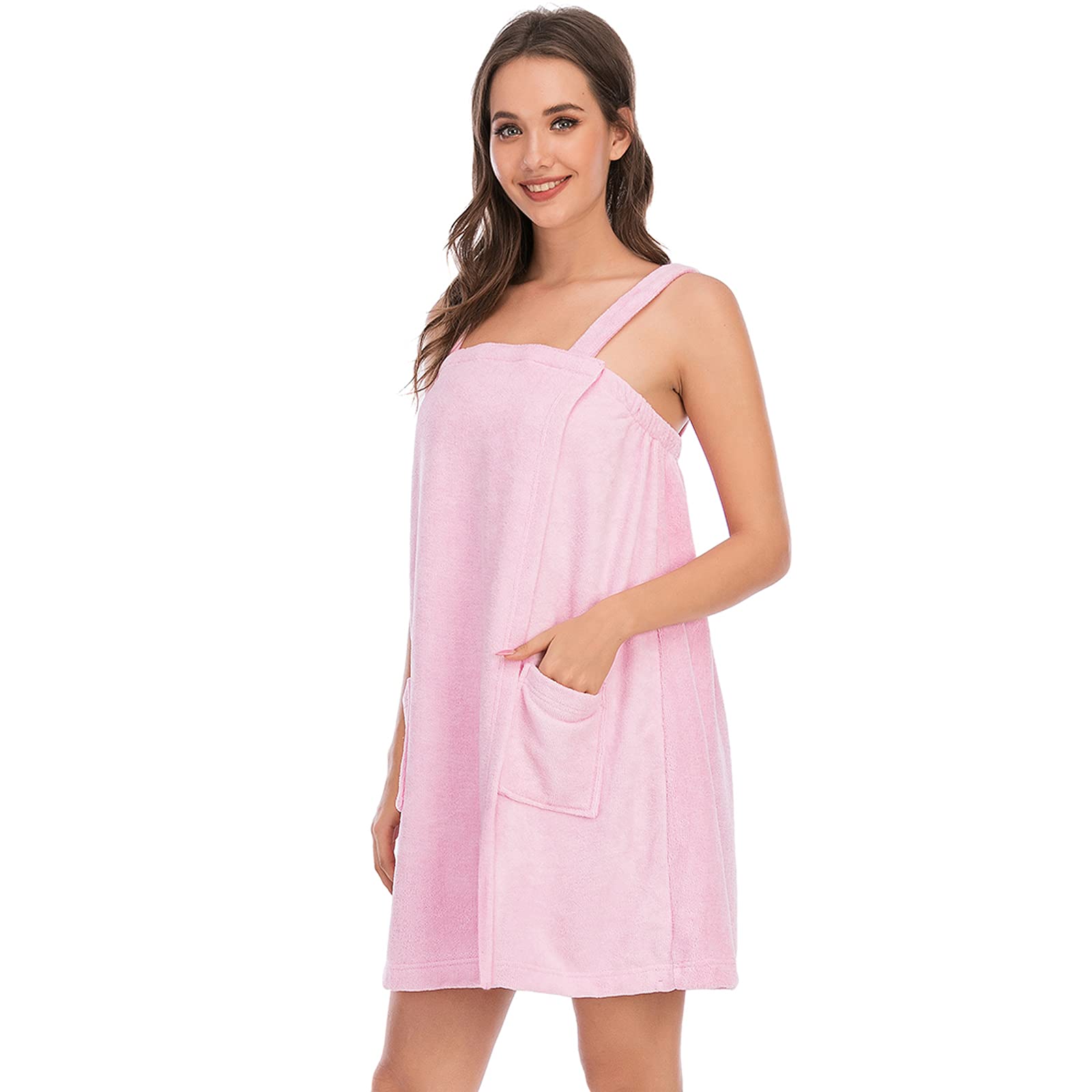 Donna Regolabile Abito Asciugamano da Bagno con Fascia per Capelli per Doccia Sauna Spa & Coperture da Spiaggia Rosa M
