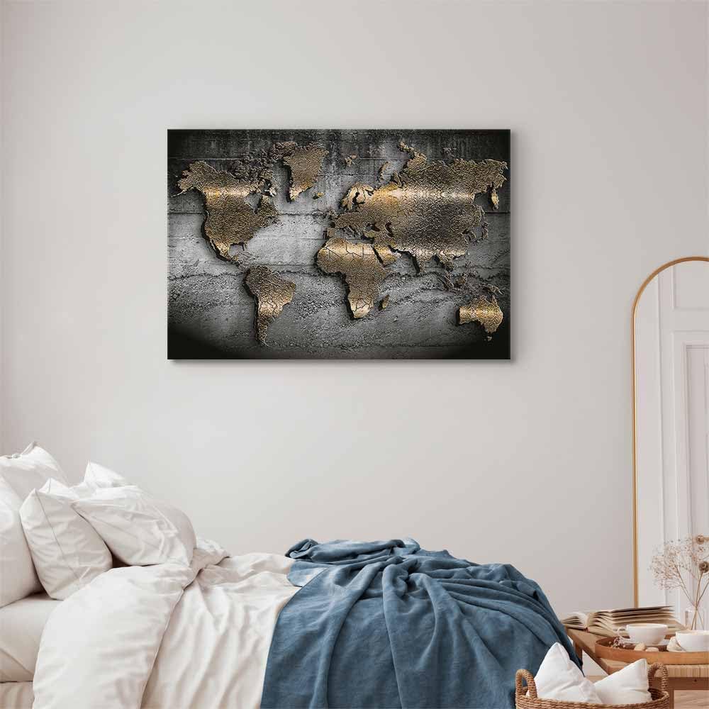 B&D XXL - Akustikbild Weltkarte 120x80 cm 1 tlg Bilder Akustikschaum Schallschutz Kunst Akustikpaneele Wandpaneele Schalldämmung Wandbild Schallabsorber Kontinente Textur Schwarz k-A-0498-b-a