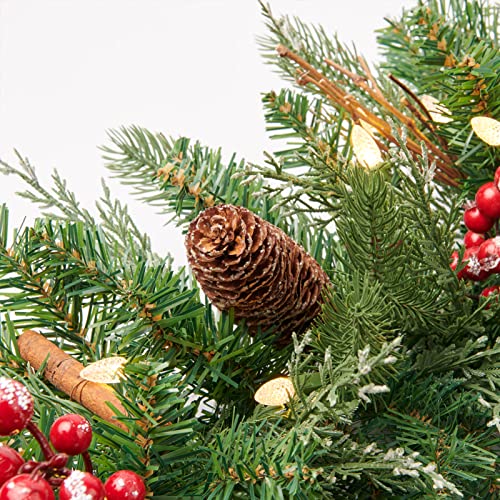 Amerzest 9Ft Pre-Lit Christmas Garland Flocked Red Berries,50 Battery Operated Led Lights,Holiday Decoration Fireplace Stairs Mantle Door Indoor Outdoor,Green #TOP4