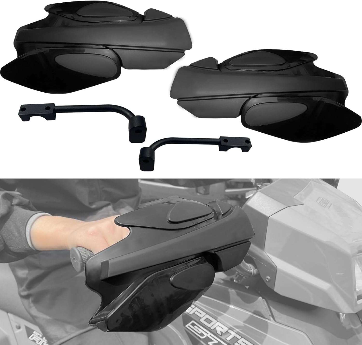 Sportsman Handguards, Hand Brush/Wind Guards with Mount Brackets Kit for Polaris Sportsman Scrambler 400 450 570 850 XP 1000 2007-2024 Accessories Black (2PCS, Replace #2876846, 2879380)