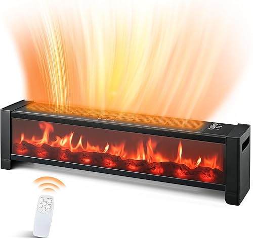 Air Choice Calentador de zócalo de 33 pulgadas, calentador de chimenea de 1500 W con salida de aire superior, control remoto, termostato ajustable,