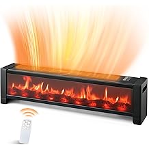 Air Choice 33&rdquo; Baseboard Heater, 1500W Fireplace Heater with Top Air Outlet, Remote, Adjustable Thermostat, 12H Timer, Overheat&Tip-Over Protection, No Fan Design, Space Heater for Large Room Office