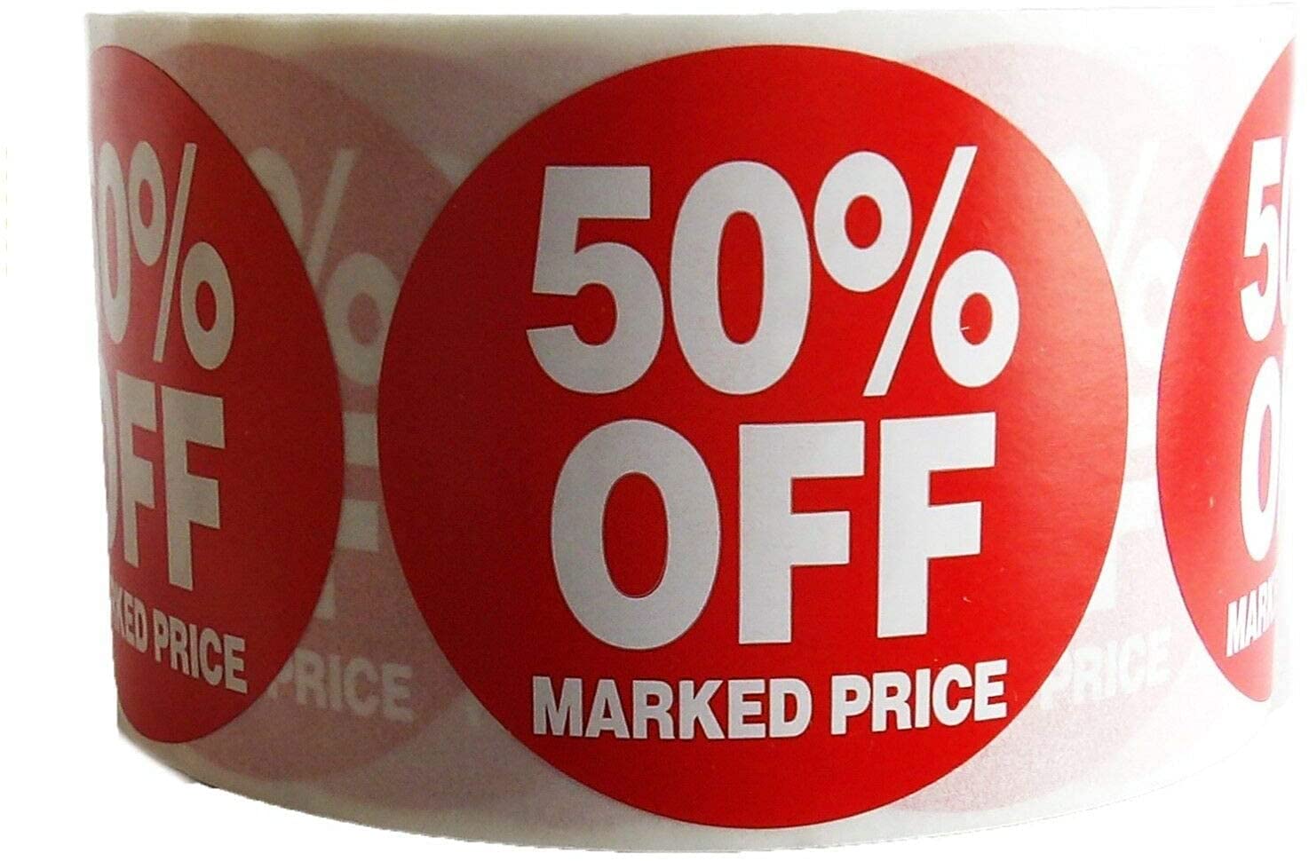500x 50 PER Off Marked Price RED Sign SELF Adhesive Stickers Sticky Labels Swing Labels for Retail Price Display (1 ROLL X 500 Sticker) 50 PER Off Marked Price