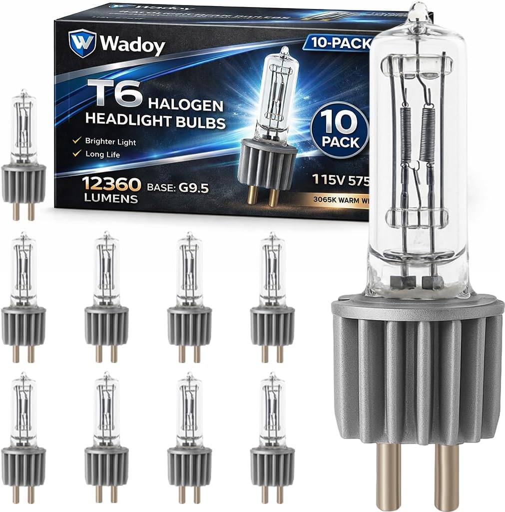 Wadoy HPL 575 115V/X Lamp Bulb 10 Pack, 54807 Halogen Lamp for Stage/Studio/TV/Display/Optic with Medium Bi Pin