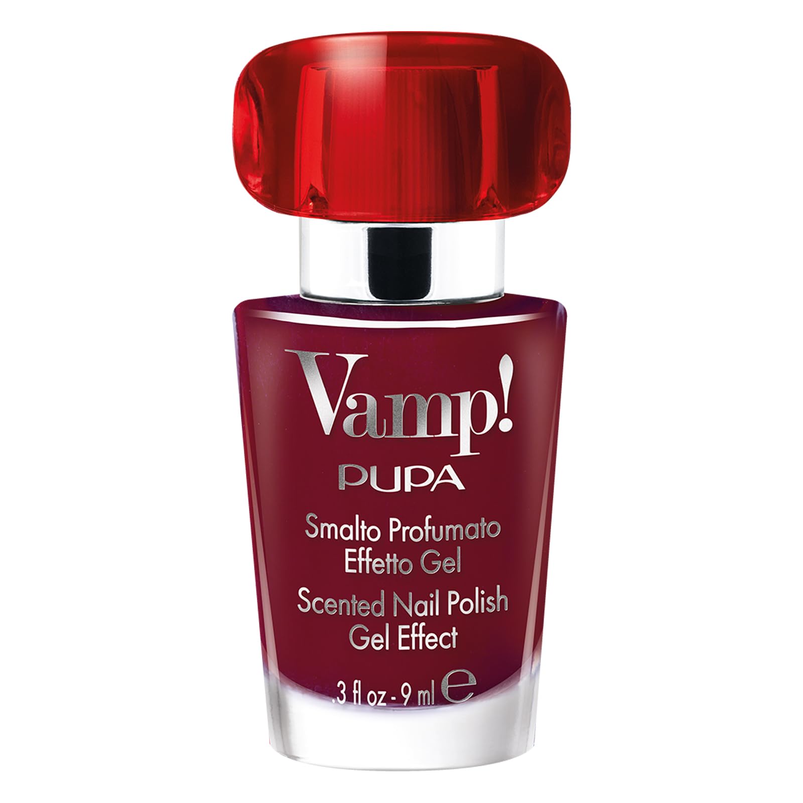 Esmalte Pupa Vamp 221 Infinite Burgundy de brillo tridimensional y aroma sutil 3