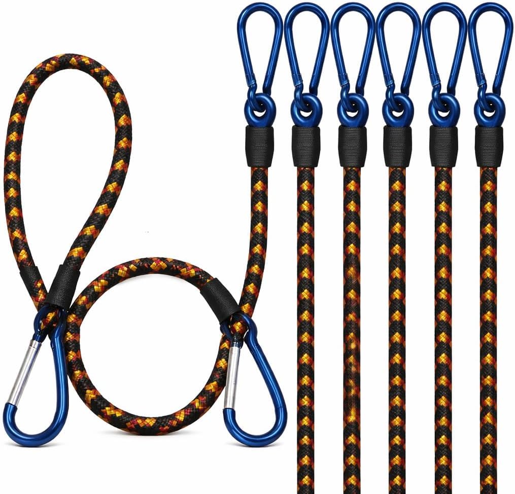 Garden Mile Bungee Cords with Carabiner Clips 24” 4 Pack – Heavy Duty Elastic Straps for Camping Gear, Tarps, Bike Racks, Roof Racks & Luggage