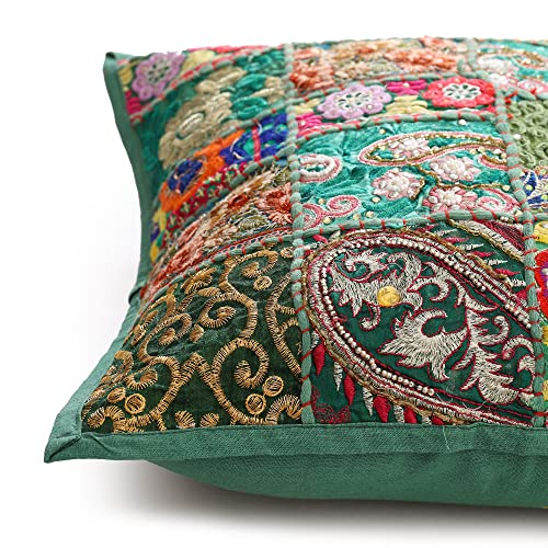 Image of Ravaiyaa - Attitude is everything Set Of 2 PC Home Sofa Decor Cotton Cushion Cover, Handmade Khambadiya Patchwork Pillow Case, Embroidery Cushions