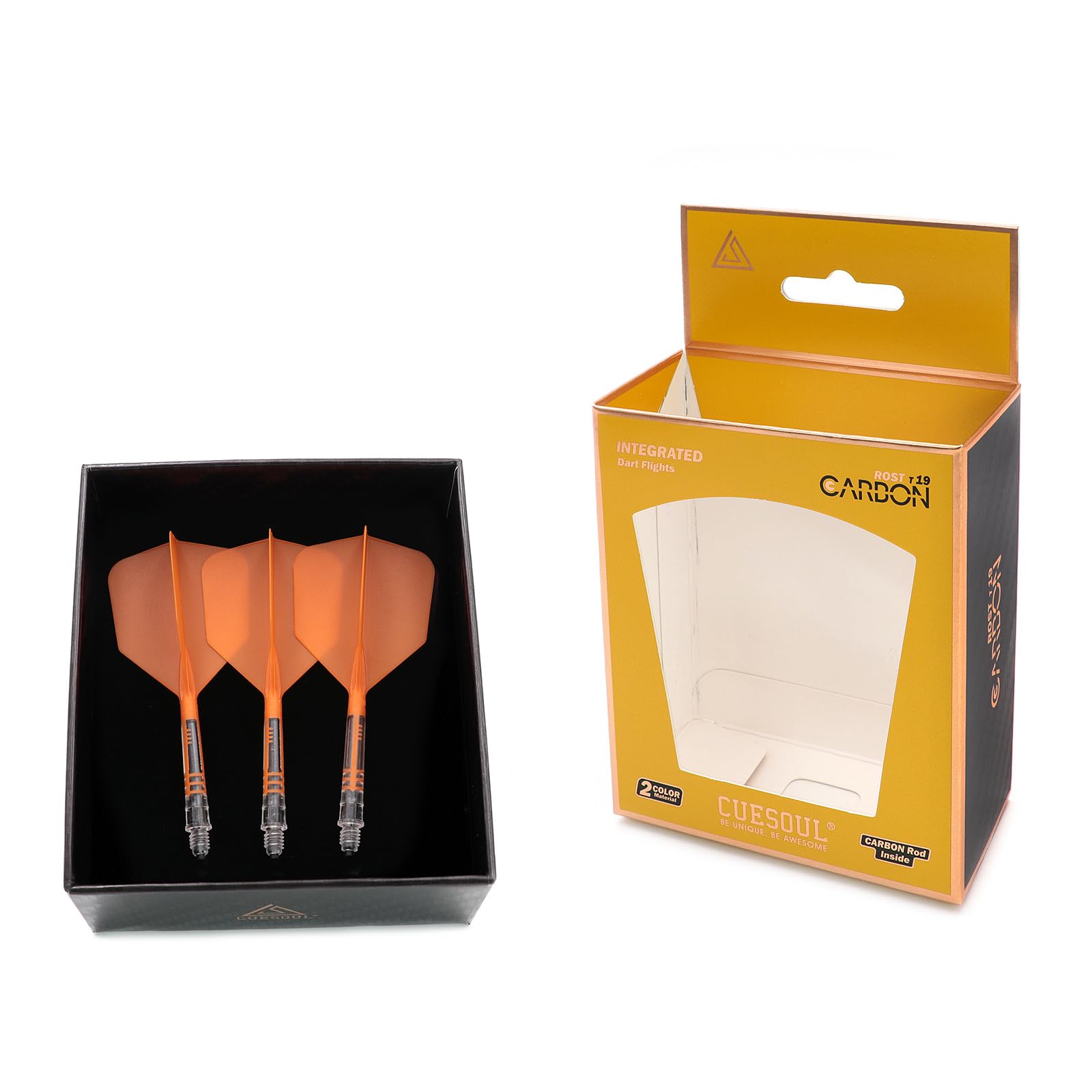 CUESOUL Rost T19 Carbone intégré Arbre de fléchette et Forme de Grande Aile de vol, Lot de 3