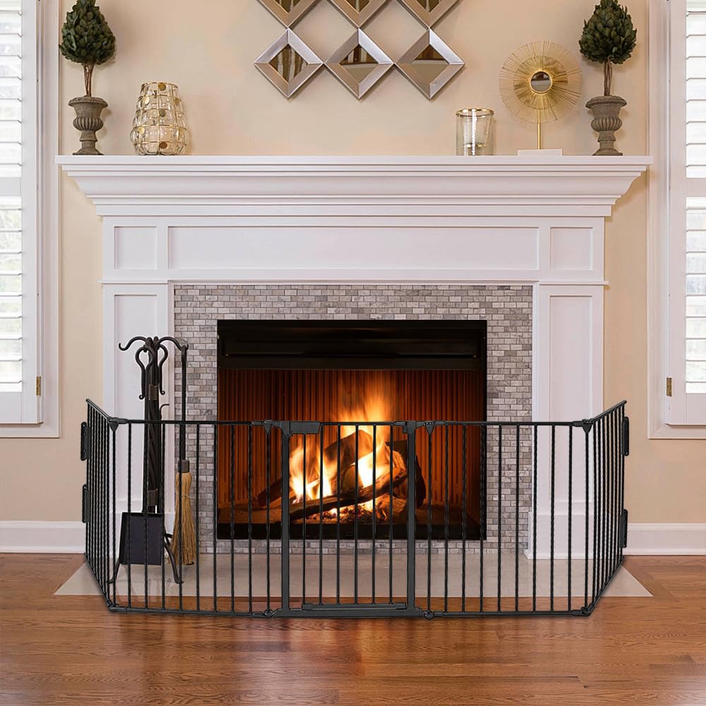 Rejilla protectora para chimenea, parque infantil con puerta de seguridad, rejilla para perros independiente, sin agujeros, rejilla protectora para chimenea, rejilla protectora para perros plegable