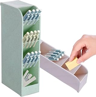 Tissting 4-Grid Vertical Desk Organizer, Plastic Pen Holder | Pencils & Markers & Pens | Multifunctional Stationery Caddy | School Home Office(Green)