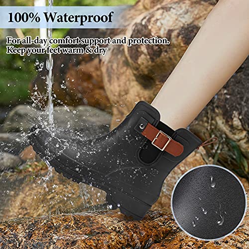 Camfosy Womens regenlaarzen, volledig waterdicht medio kalf Wellington laarzen dames originele hoge platte rubberen… - Image 7