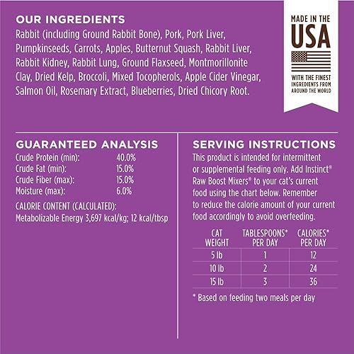 Miniatura 7 de Instinct Guarnición liofilizada de alimento para gato Raw Boost Mixers sin granos, receta completamente natural de Nature's Variety, Conejo