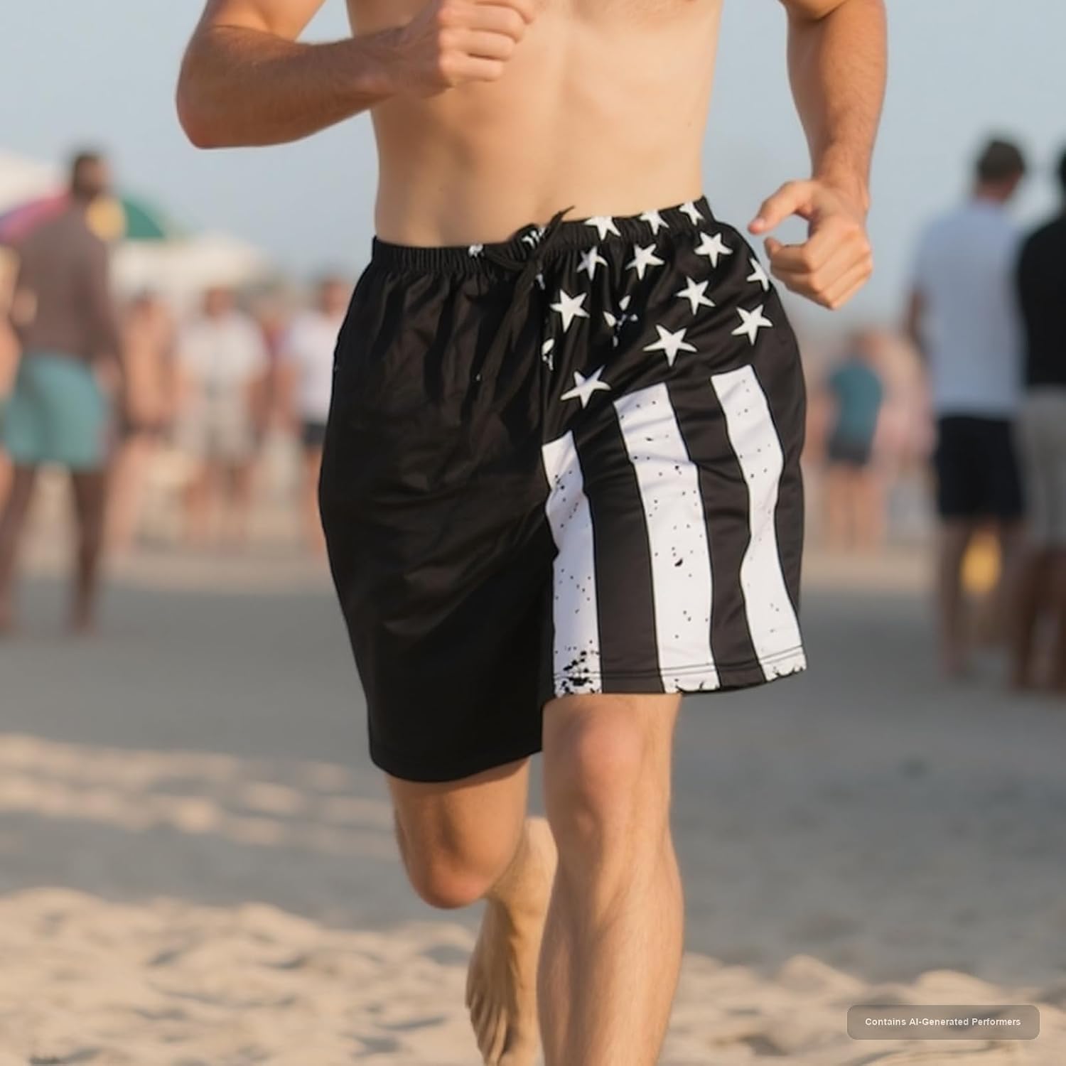 Evankin Mens 4th of July Shorts, USA Flag Beach Shorts(Black Flag,XL) 1 | Patriotic American Flag Trunks with Pockets & Adjustable Drawstrings, Summer Quick Dry Beach Stretch Short Panties