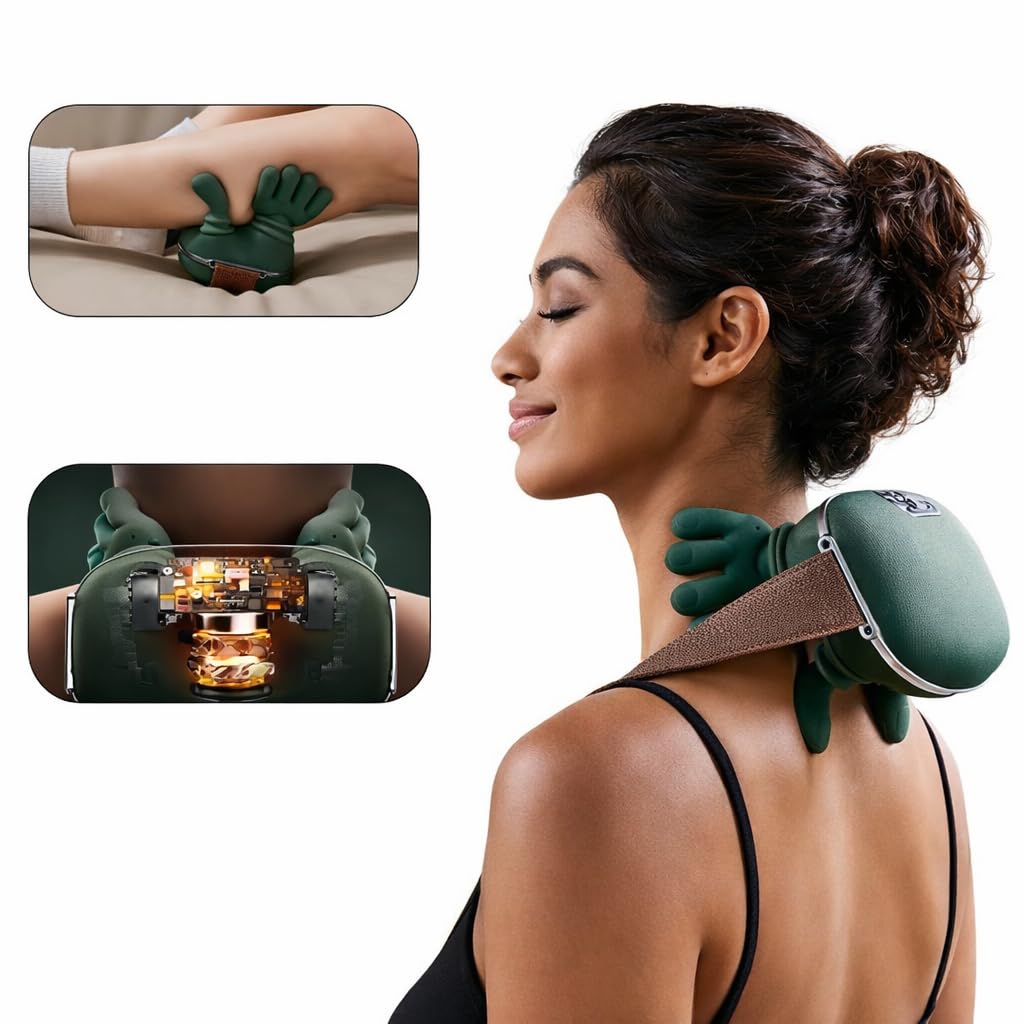 Appareil de Massage Cou et Épaules Électrique Chauffant avec Sangle – Masseur Cervical Pétrissant 3 Niveaux de Vitesse, Relaxant Musculaire Dos Nuque, Anti-Tensions, Portable
