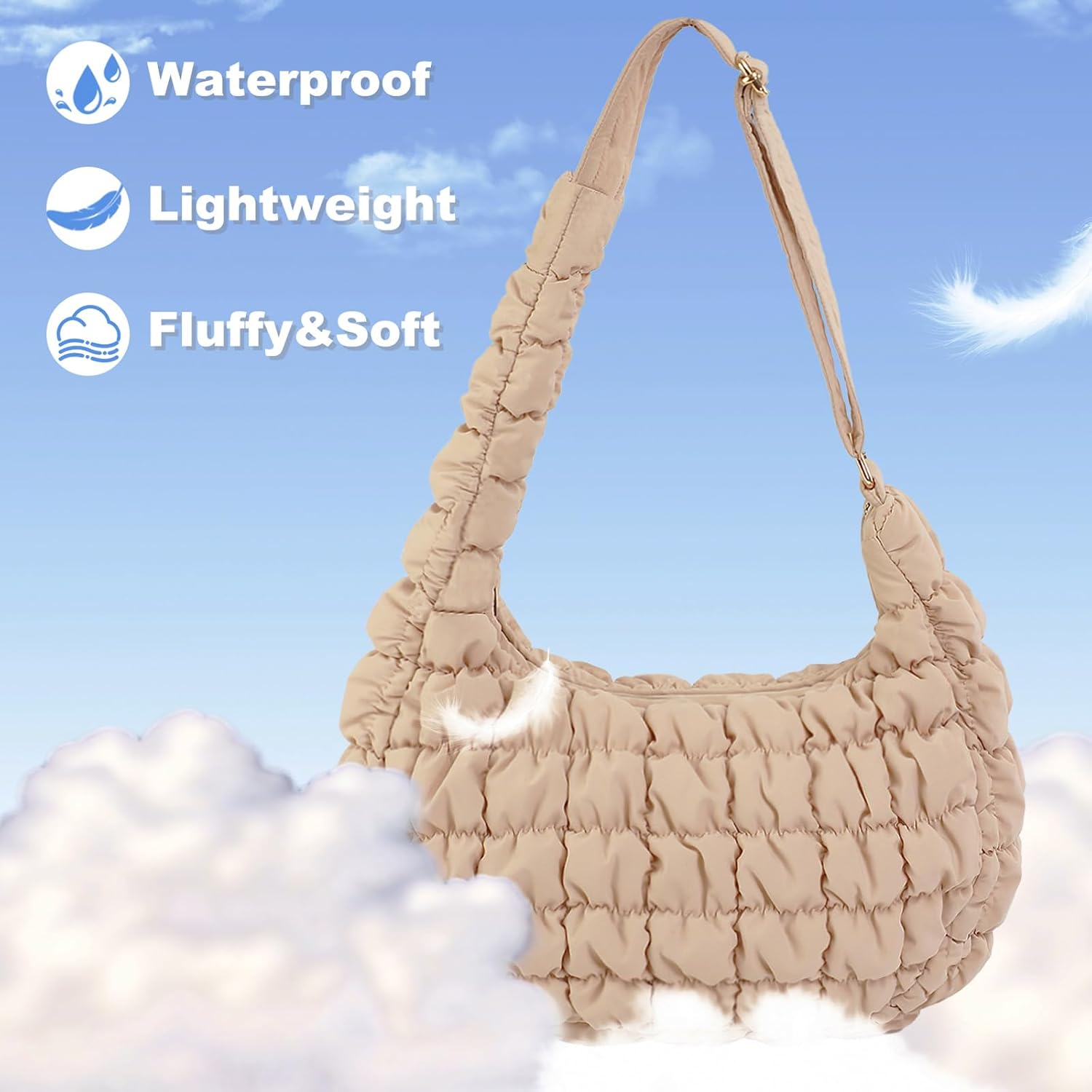 Quilted Puffer Purse for Women Crescent Bag Small Puffer Shoulder Bag Puffy Hobo Bag - Image 4