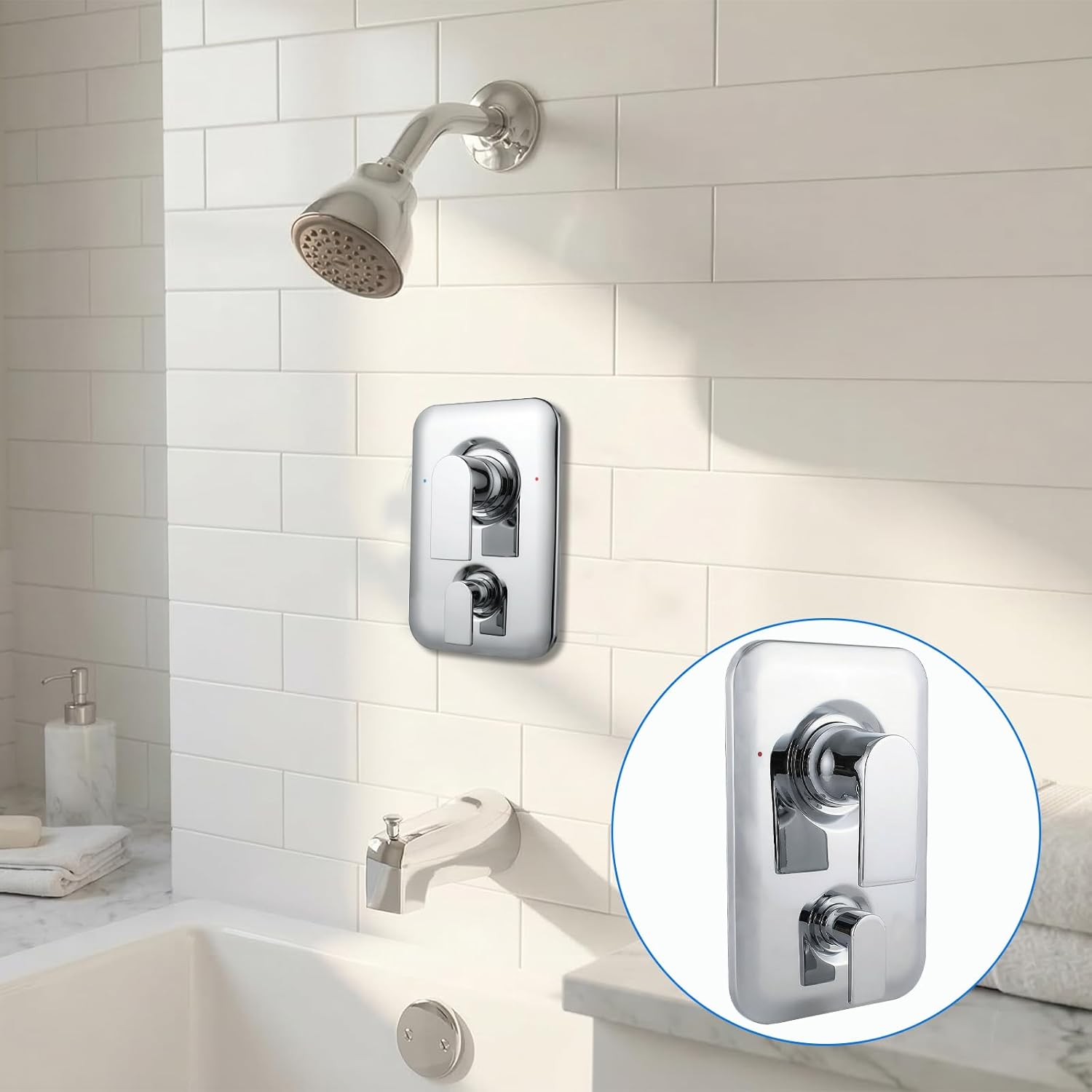 T2470 Chrome Shower Handle 3-Function Transfer Valve Shower Trim Kit, Compatible with Moen T2470 Genta LX Posi Temp Series, 2521, 2551, 2571, or 2581 Valve Required (Valve Not Included)
