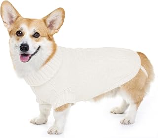 Cozy Stretch Dog Turtleneck Sweater –Soft Warm Dog Knit Sweaters for Boy Girl Pets, Christmas Sweater Pullover for Small Medium Large Pup Winter Outfit,White L