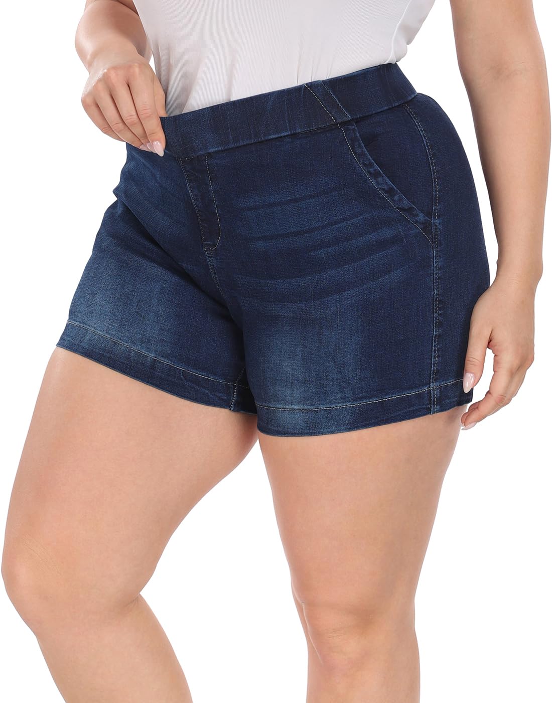 HDE Damen-Jeans-Shorts, Übergröße, hohe Taille, Stretch-Denim-Shorts zum Hineinschlüpfen