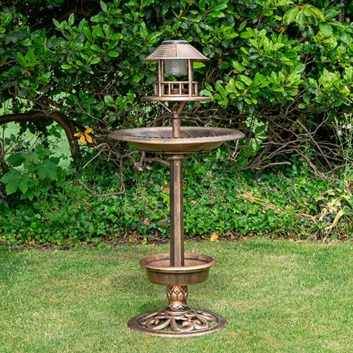 Image of Samuel ALEXANDER 110cm Tall Resin Light Up Solar Garden Bird Table Bird Bath With Planter Outdoor Smart Bird Feeder