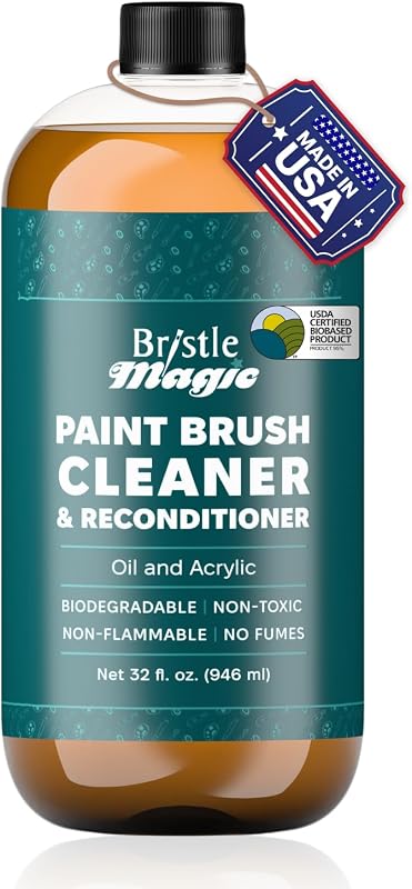 Paint Brush Cleaner and Reconditioner Perfect Acrylic, Watercolor, Spray Paint and Oil Brush Cleaner Biodegradable, Non-Flammable Washable Sustainable Cleaning Solution (32 Fl Oz)