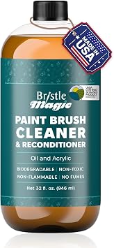 Oil Paint Brush Cleaner and Restorer-Paintbrush Cleaner for Acrylic, Oil, and Glass Paints-Biodegradable, Non-Toxic, Odorless, Eco-Friendly, Quick-Clean Formula Paint Remover 32 Fl Oz