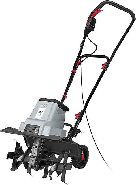 NETTA Electric 1500W Tiller with 6 Blades, Safety Guard and 2-Way Safety Switch, Height-Adjustable Transport Wheels - 40cm Cutting Width, 20cm Cutting Depth