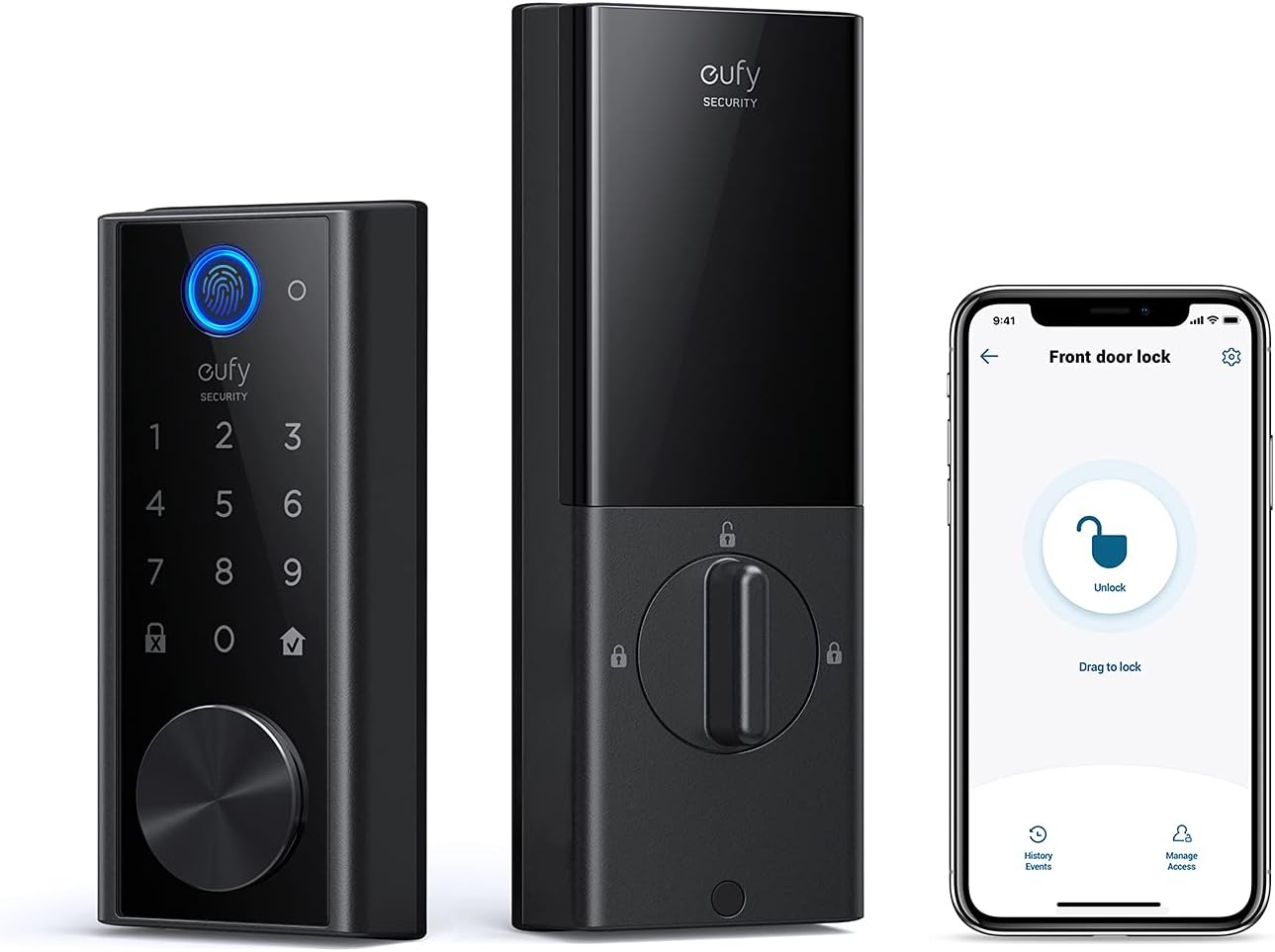 eufy security S230 Smart Lock Touch & Wi-Fi, Fingerprint Scanner, Keyless Entry Door Lock, Smart Wi-Fi Lock, Bluetooth Electronic Deadbolt, Touchscreen Keypad, BHMA Certified, IP65 Weatherproofing