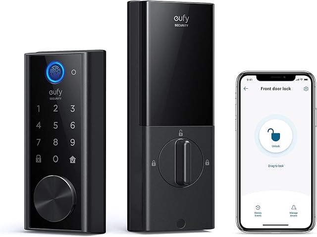 eufy Security S230 Smart Lock Touch & Wi-Fi, Fingerprint Scanner, Keyless Entry Door Lock, Smart Wi-Fi Lock, Bluetooth Electronic Deadbolt, Touchscreen Keypad, BHMA Certified, IP65 Weatherproofing