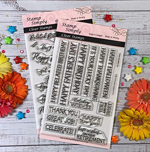 Stamp Simply Clear Stamps All Occasion Sentiments Birthday, Retirement, Holiday And More (2-Pack) 4X6 Inch Sheets - 25 Pieces #TOP2