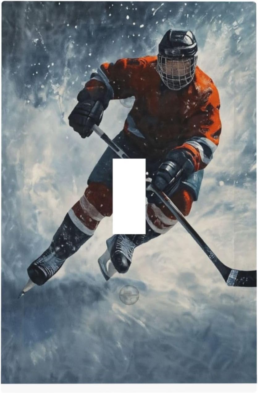 Hockey Player Light Switch Cover Wall Plate Board Wallplates Art Decor Decorative Single Toggle 1 Gang For Kitchen Farmhouse Bedroom Bathroom