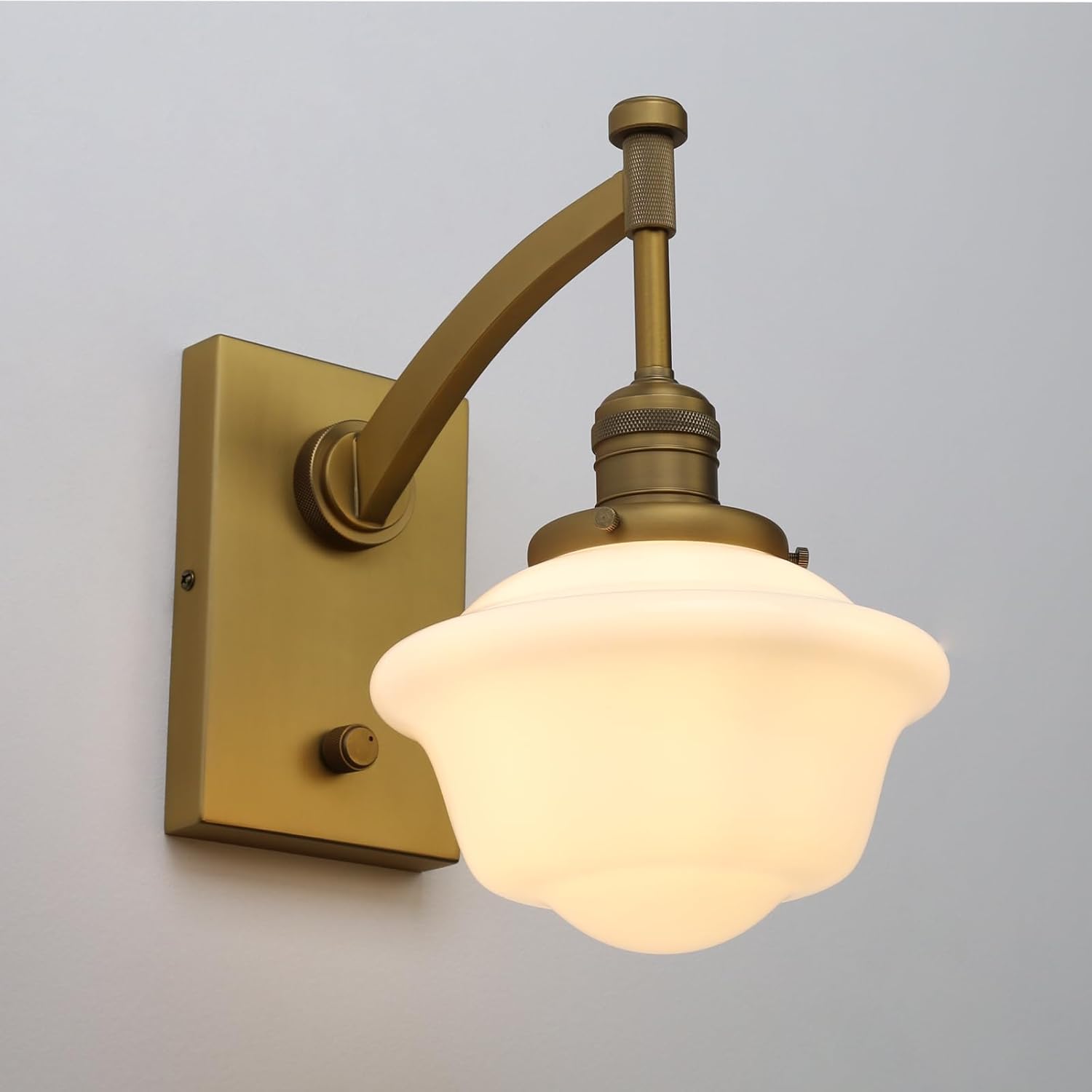 Pathson Vintage Milk White Wall Sconce, On Off Switch Design, Hardwired Glass Bathroom Vanity Light Fixture, Modern Mid-Century Wall Lamp for Mirror Living Room Farmhouse Bedside Lighting