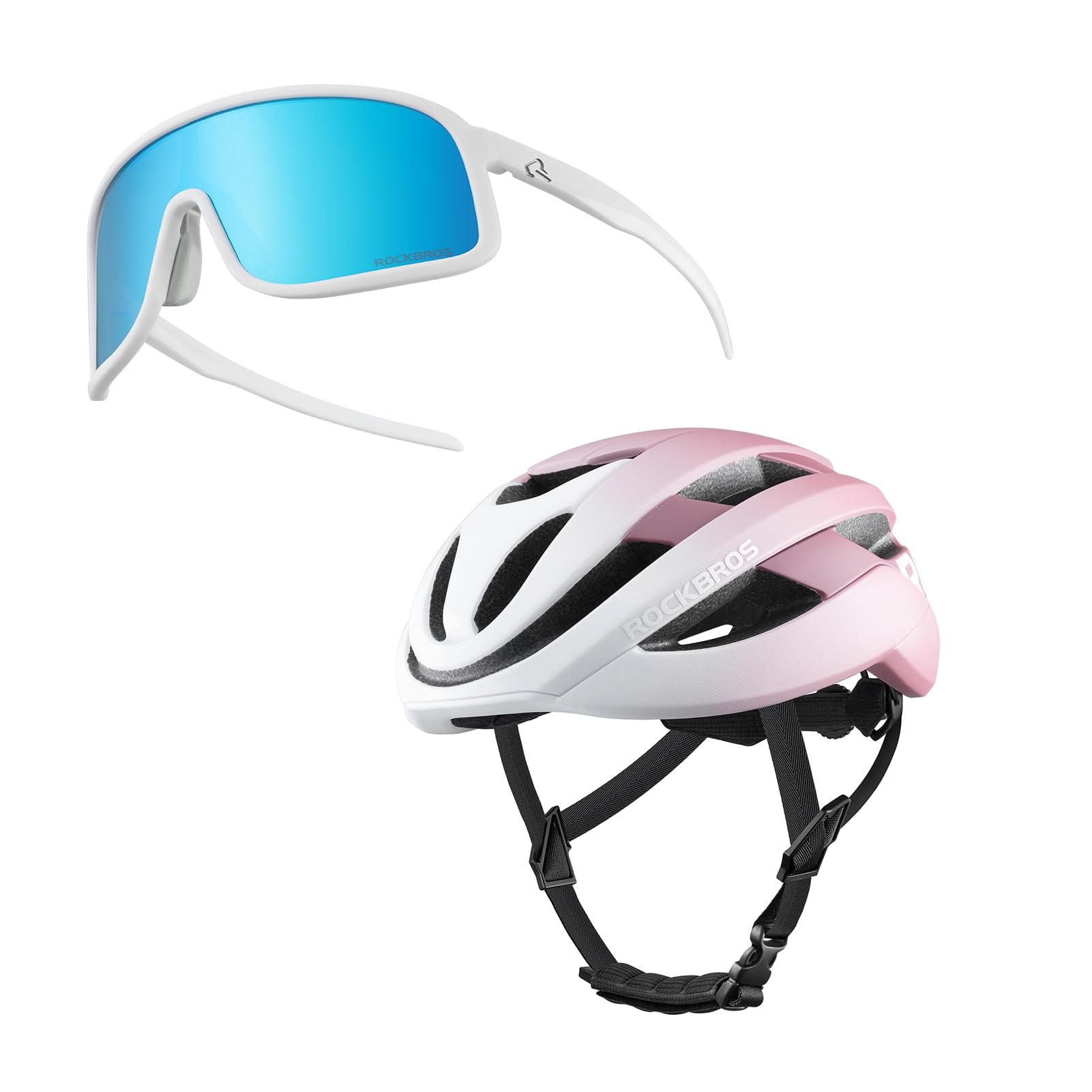 ROCKBROS Casco Bicicleta Adulto Ligero con 7 Forros Desmontables para MTB Carretera Urbano y Gafas de Sol Polarizada UV400 TR90 para Senderismo Correr Actividad
