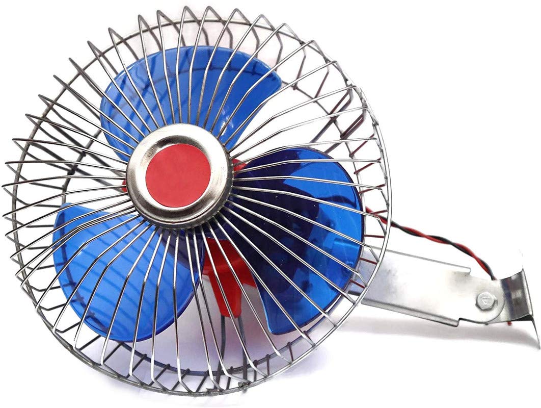 12 Volts DC Oscillating Portable Fan Directly Run Through Solar Panel or Any 12 Volts Battery Car Interior Fan, Blue 1 Piece