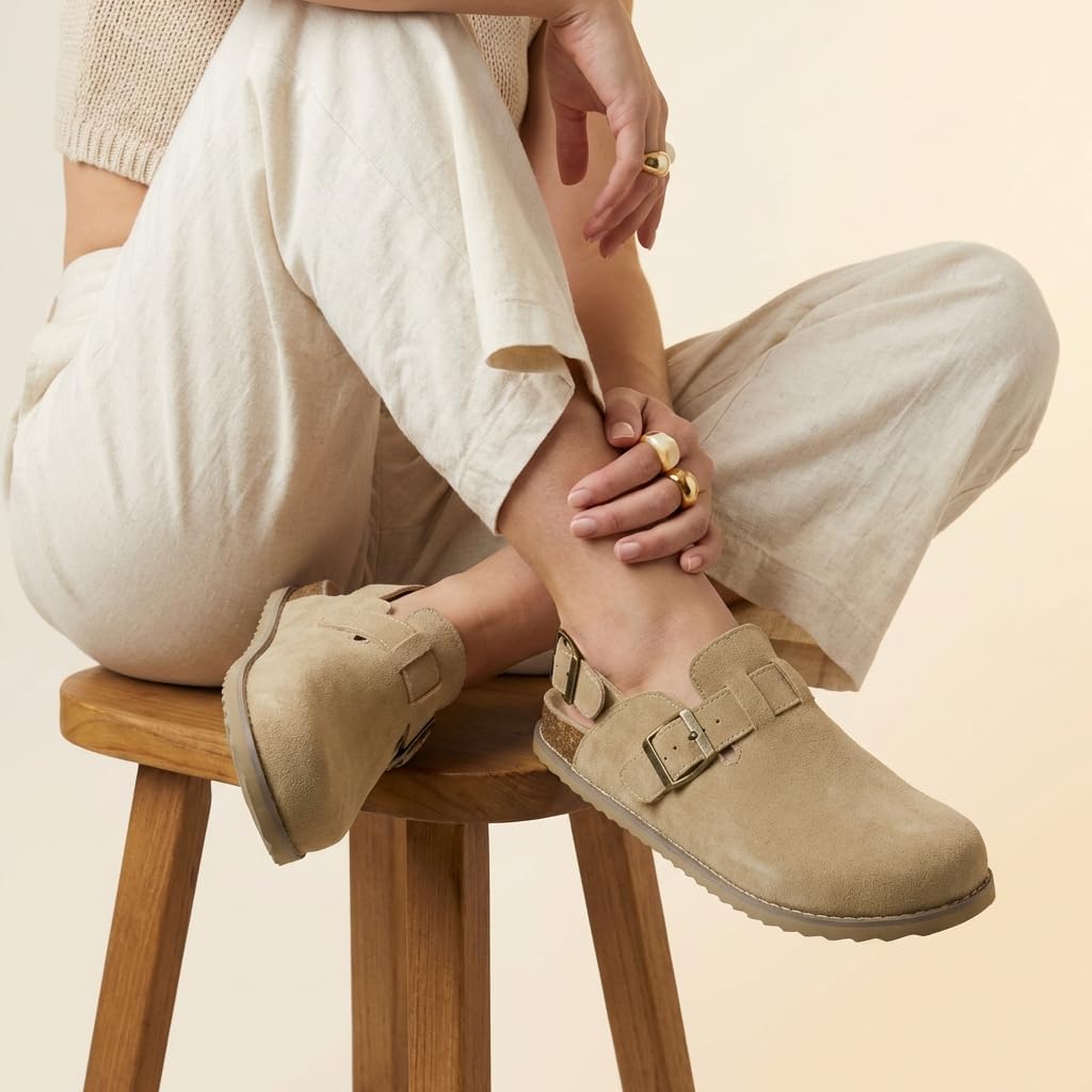 CUSHIONAIRE Brooklyn Suede Womens Slides– Comfortable Clog Mules with Adjustable Buckles – Summer Shoes for Women - Image 8