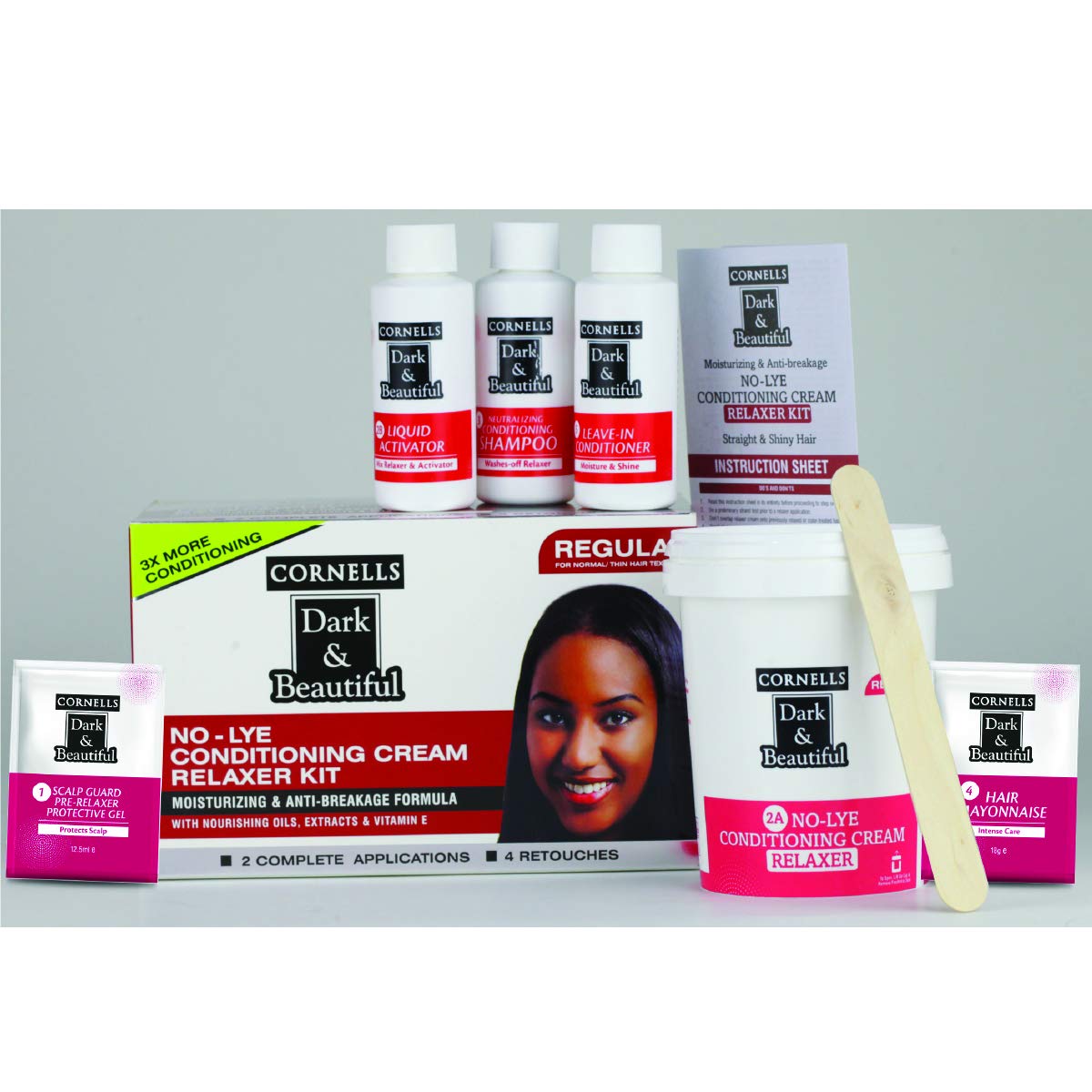 Cornells, Dark & Beautiful, NO-LYE Conditioning Cream Relaxer Kit Regular, For Moisturizing, Anti-Breakage, Nourishing, Vitamin E