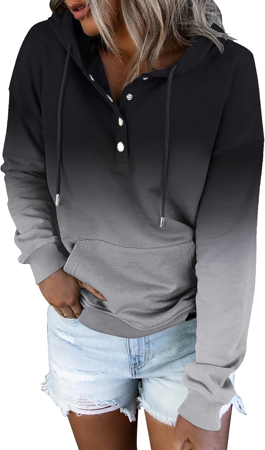 ETCYY Women's Tie Dye Hoodies Tops Long Sleeve Casual Colorblock Button Down Pullover Sweatshirt with Pocket - Image 2