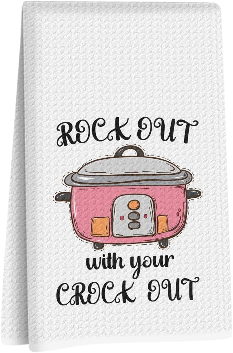 Funny Kitchen Towels 24×14 Inch, Durable Reusable Microfiber Dish Towel, Rock Out Waffle Weave Hand Tea Towels for Kitchen Home Bathroom Farmhouse Decor, Housewarming Gifts for Women Mom Friend
