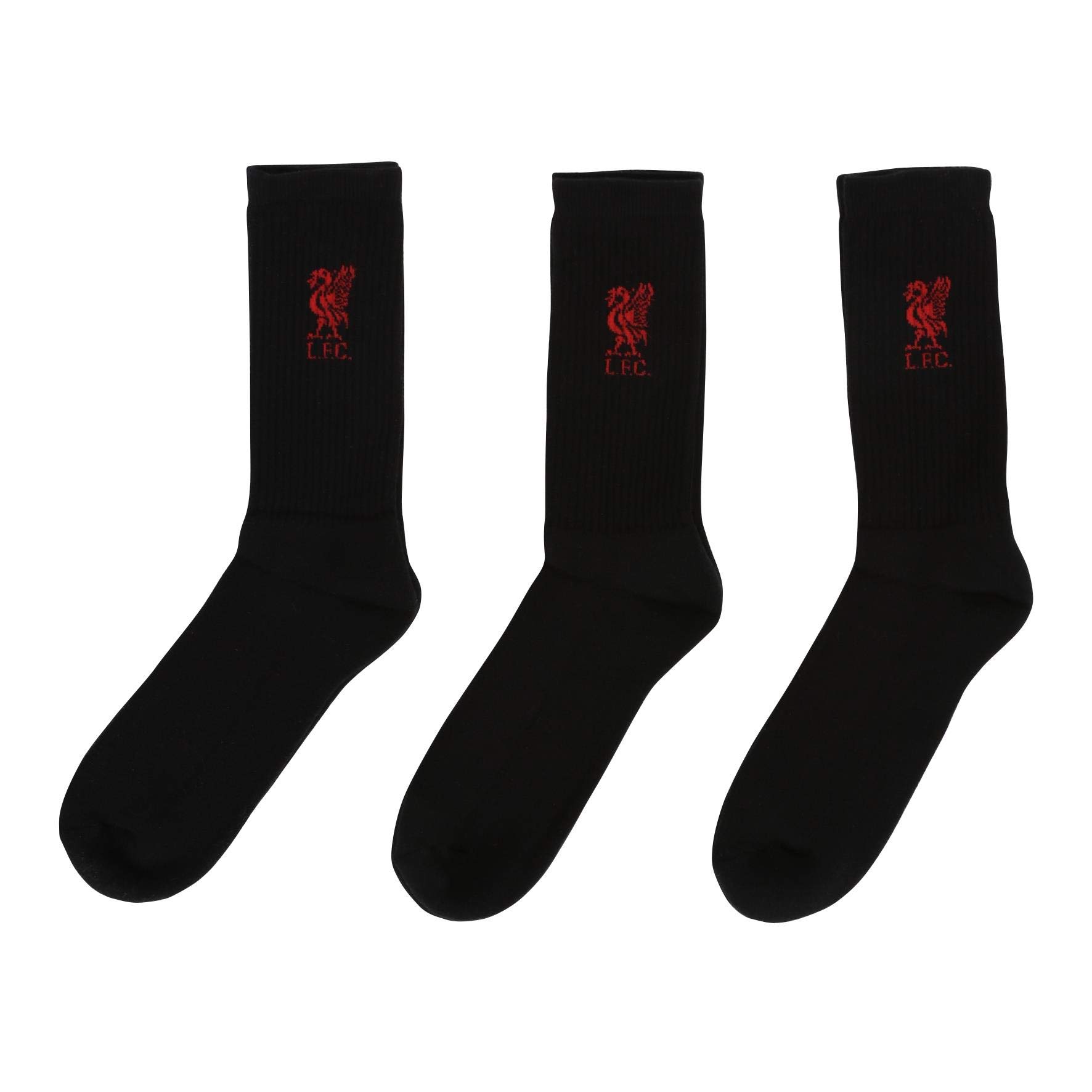 Liverpool FC Adults 3 Pack Black Crew Sock LFC Official