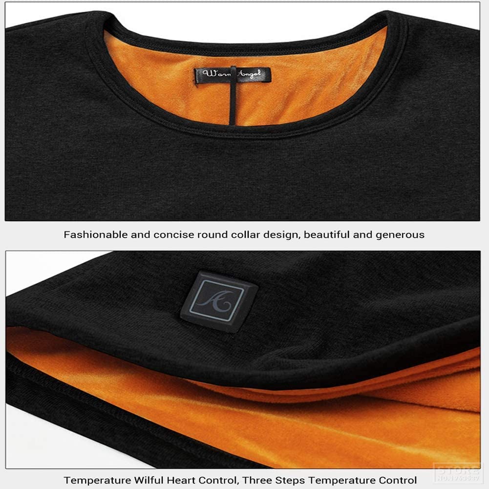 Kobiety izolowana podgrzewana bielizna, ładowanie podgrzewane, zmywalne ogrzewanie elektryczne miękkie ubrania, Outdoor Camping piesze wycieczki polowanie (Color : czarny, Size : XXL)