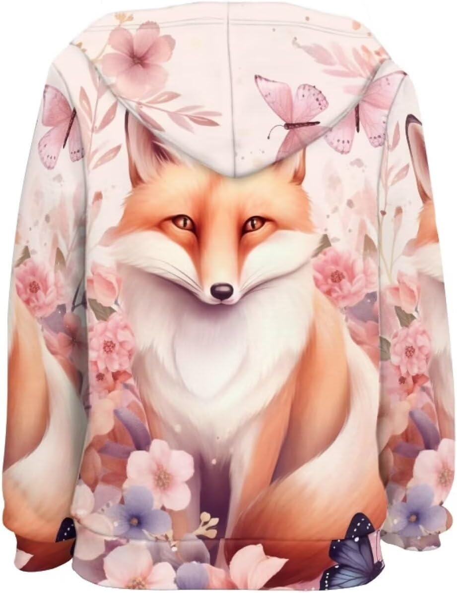 Cute Animal Floral Hoodies for Girls Bright Color Print Fall Tops Hooded Sweatshirts with Pockets - Image 6
