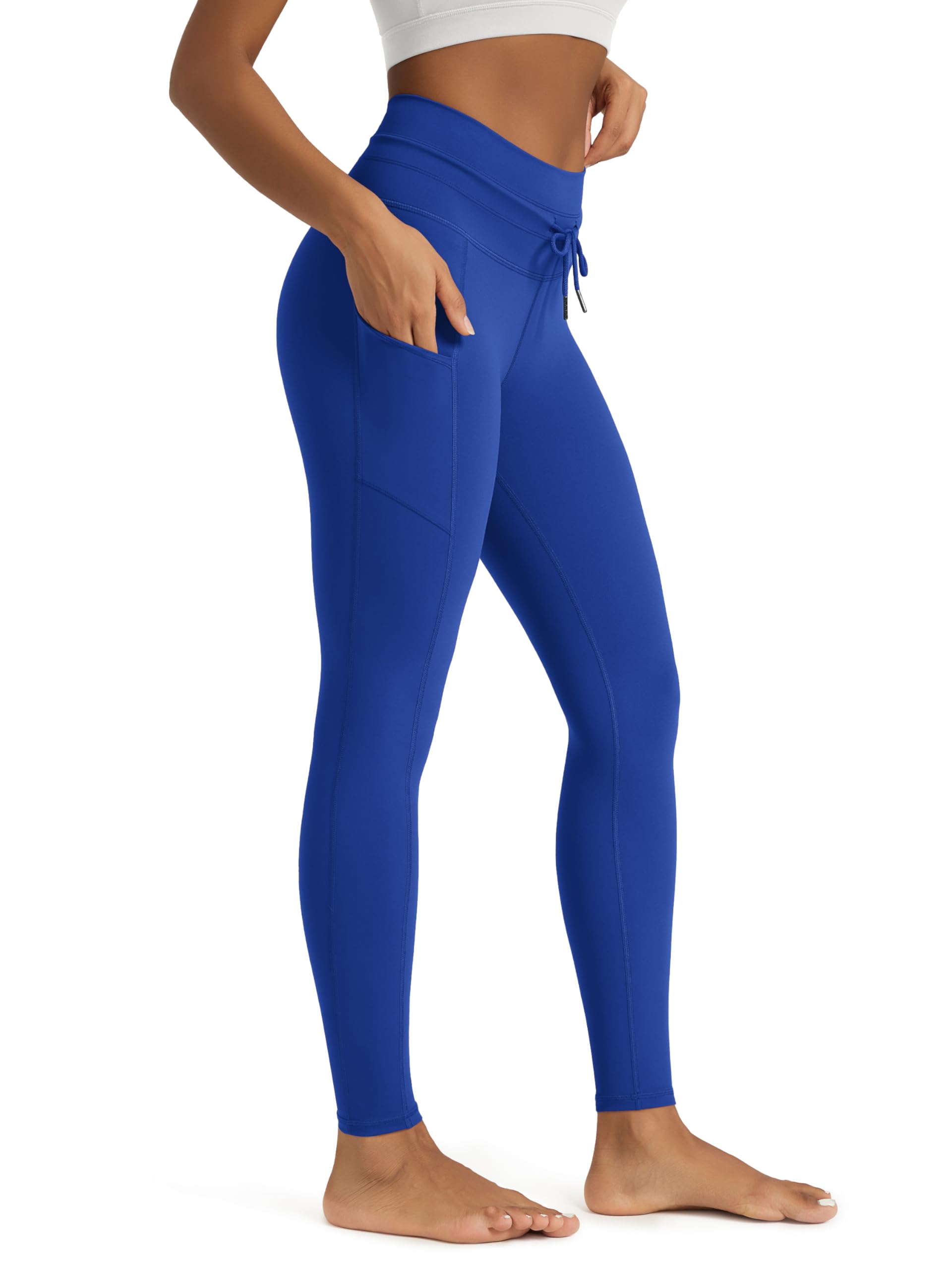 ODODOS Womens Drawstring Tie Pocket Leggings 25 28 High Waist Workout Yoga Pants