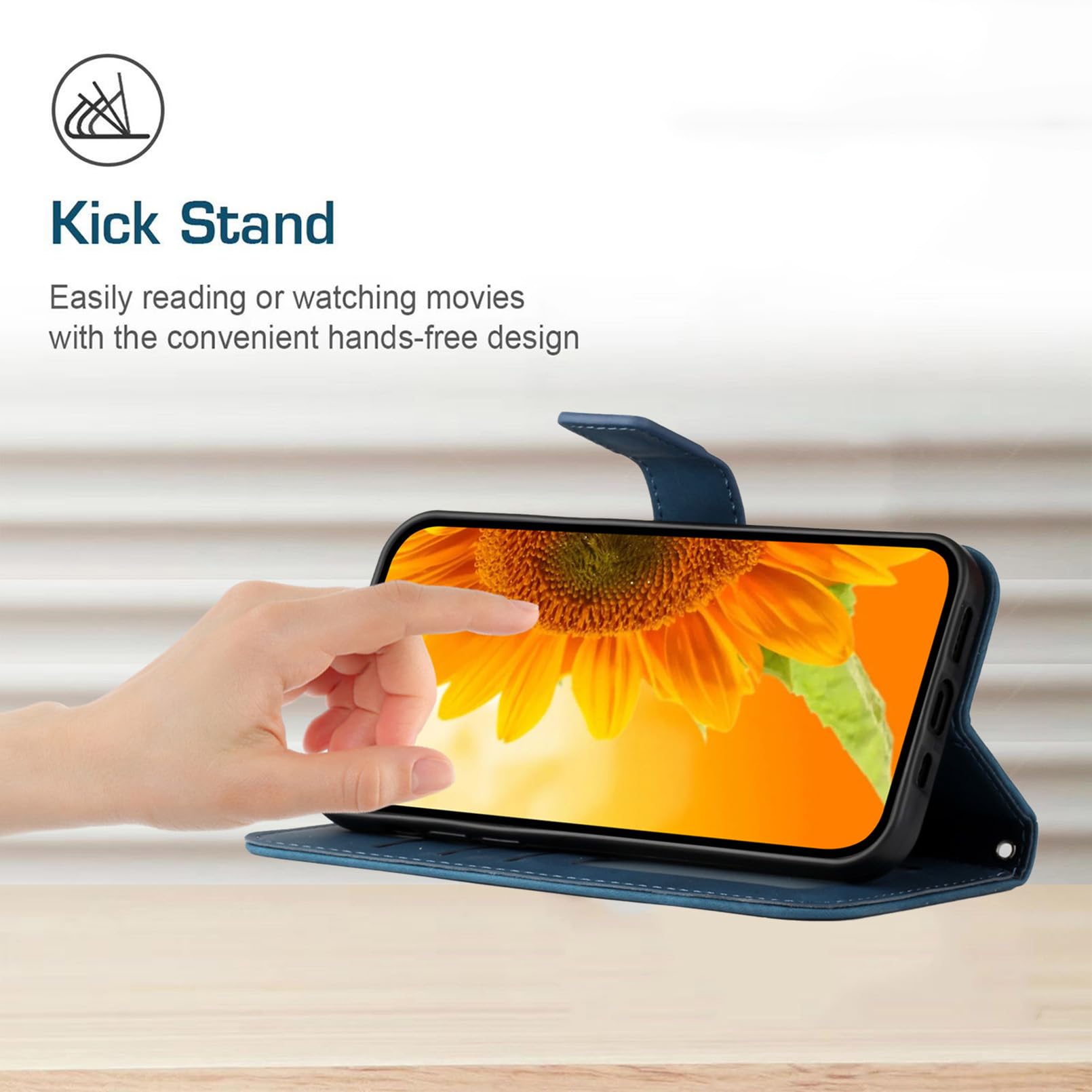 Custodia A Libro In Pelle HULLIN Per Motorola Signature (6.8") – Portafoglio Con RFID, Chiusura Magnetica E Funzione Supporto, Blu