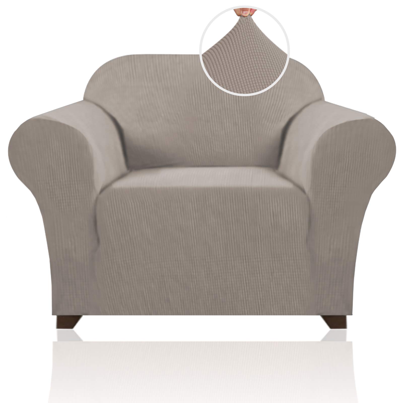 PrinceDeco Stretch Chair Cover Chair Slipcovers with Arms 1-Piece Chair Sofa Slipcovers or Living Room Non Slip Armchair Cover Furniture Protector Dogs Pet Friendly(Armchair,Taupe)