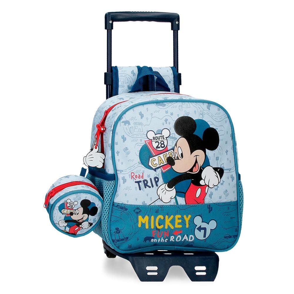 Disney Mickey Road Trip Mochila Pequeña con carro Azul 23x25x10 cms Poliéster 5,75L