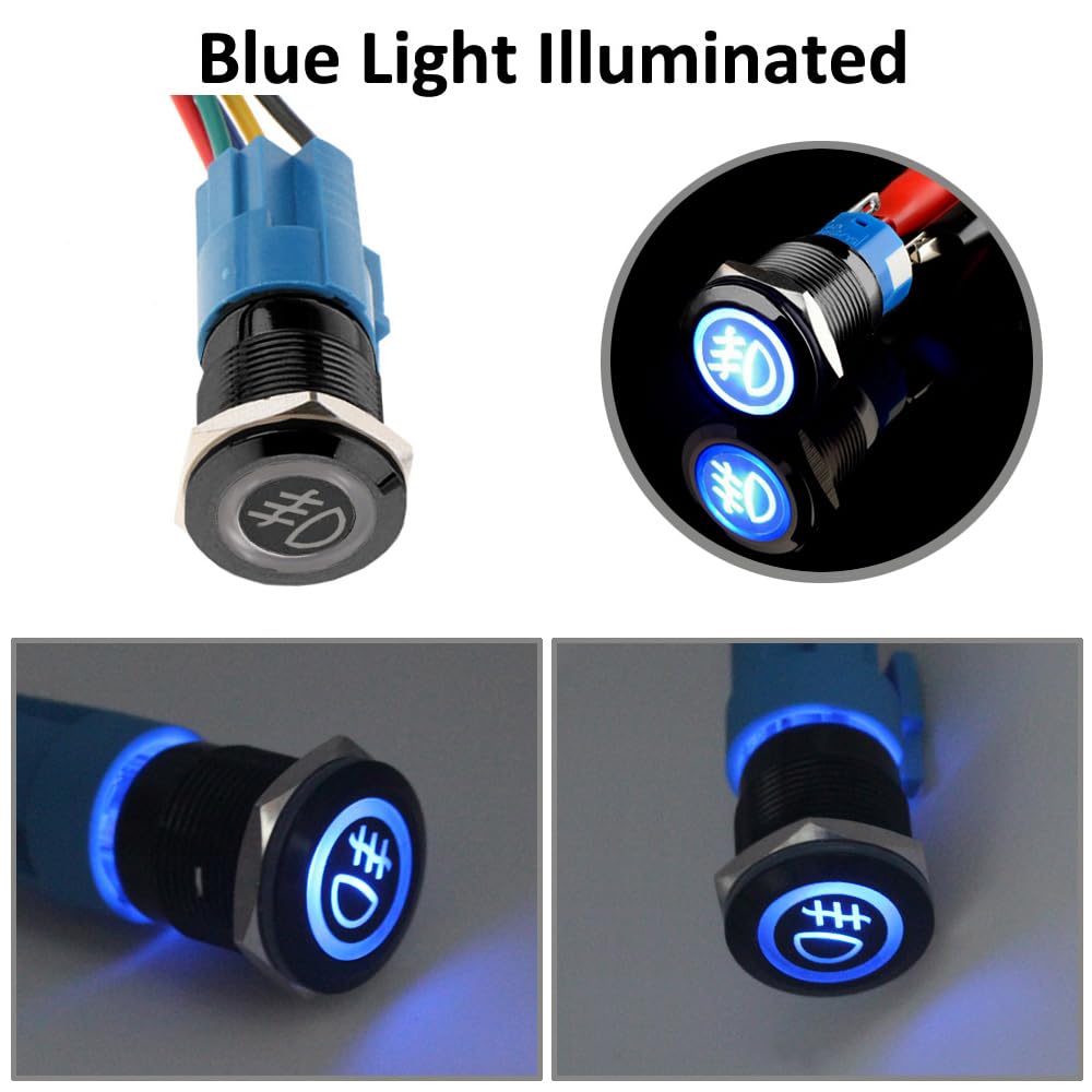 ETOPARS Czarna powłoka 12 V samochód niebieski LED światło przeciwmgielne przycisk ze stali nierdzewnej metalowy przełącznik przełączający 19 mm wtyczka gniazda