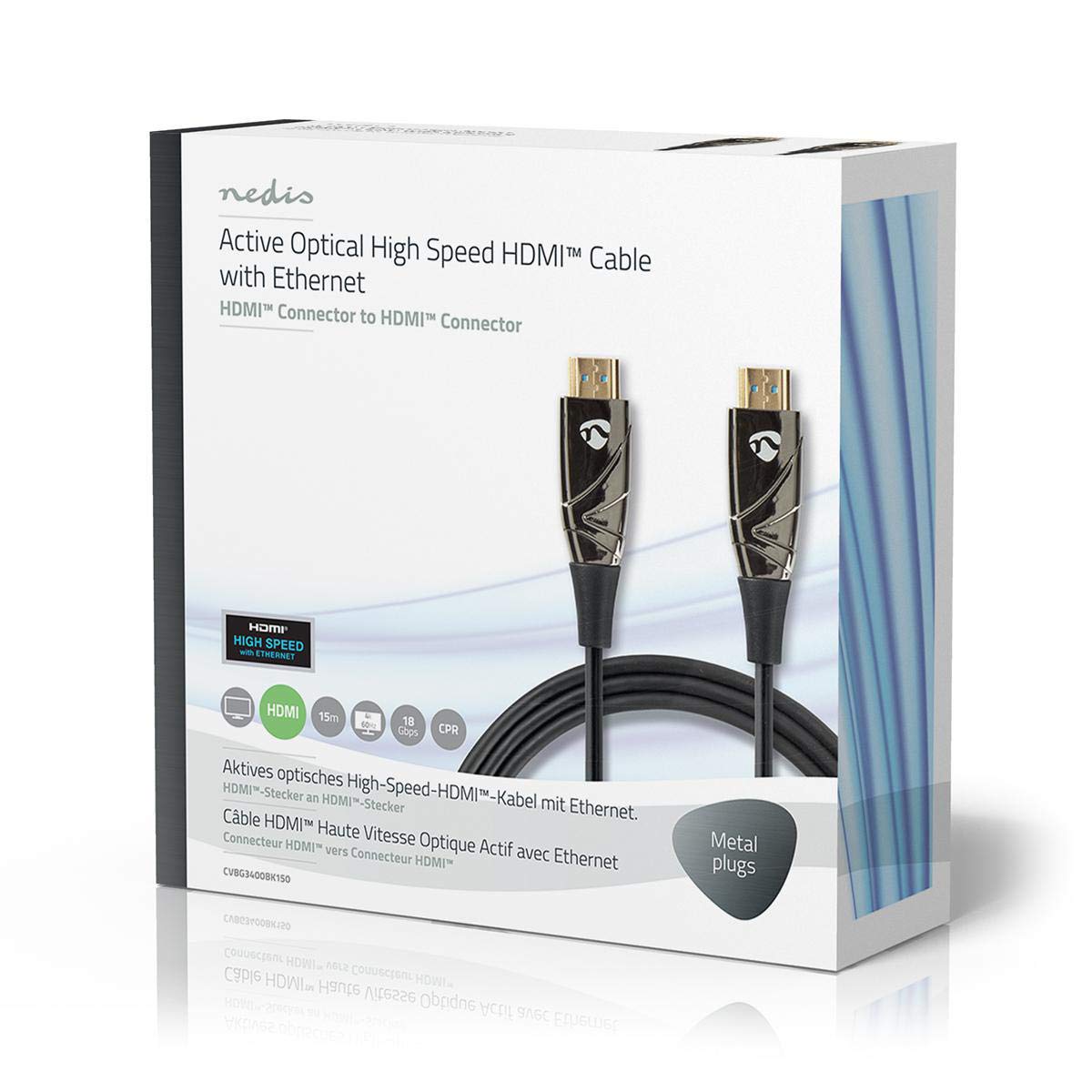 NEDIS Cavo HDMI ad alta velocità con Ethernet, AOC, connettore HDMI-HDMI, nero, 15 m
