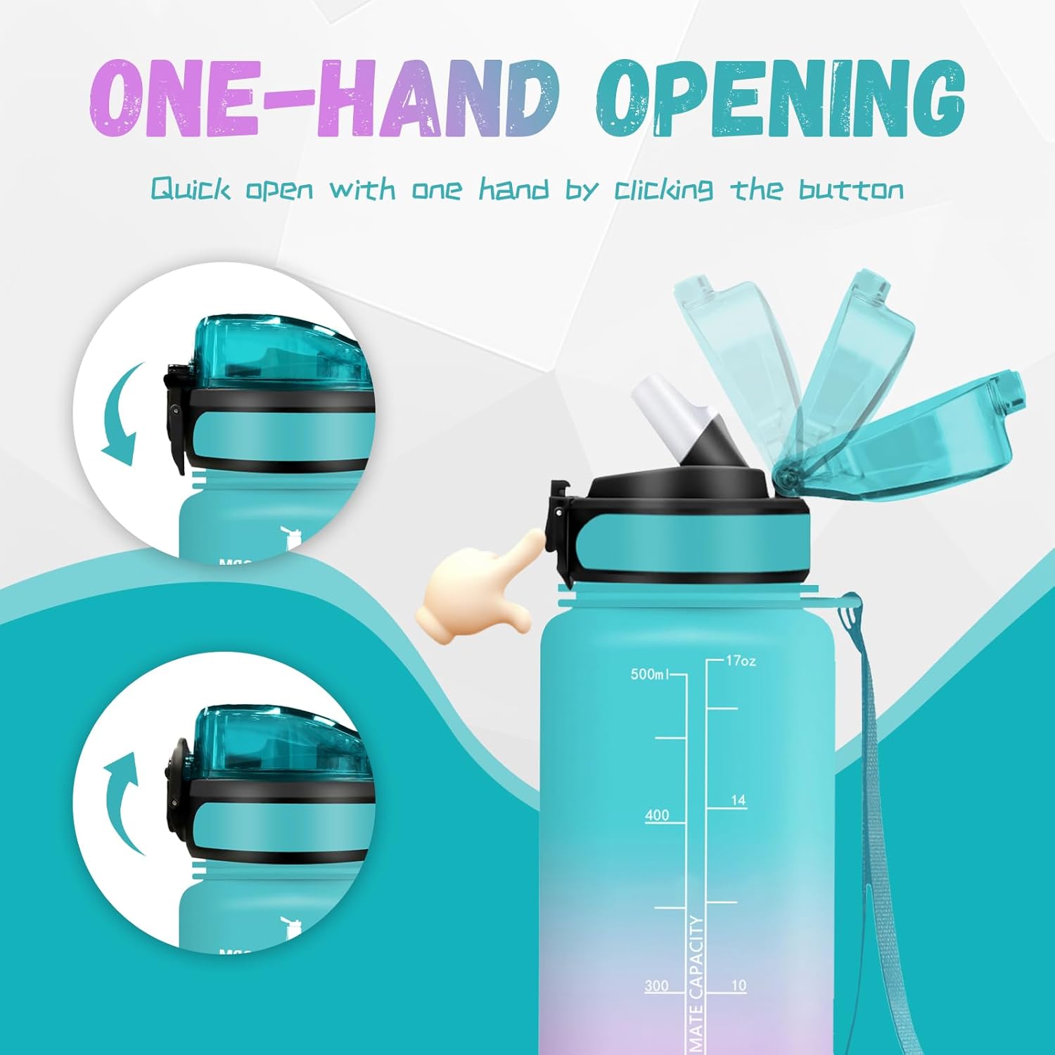 Children's Water Bottle, 500 ml Drinking Bottle, Water Bottle with Straw, Easy to Clean, Drinking Bottle for Carbonated Drinks, Leak-Proof, Sports Water Bottle for School, Camping, Green Pink