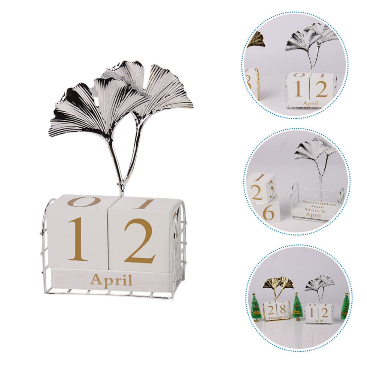 Tofficu 4 Stück Ginkgo-blatt-tischkalender Stehender Blockkalender Standkalender Countdown- Desktop-ornament Dekoration Tischdekoration Für Weihnachten Holz
