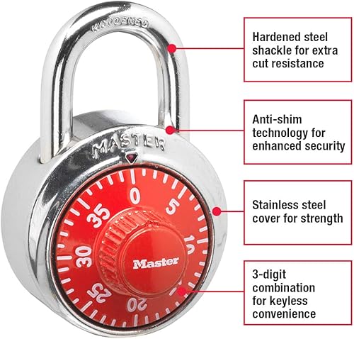 Miniatura 2 de Master Lock 1504D Candado para Casillero con Combinación, 1 Paquete, Rojo