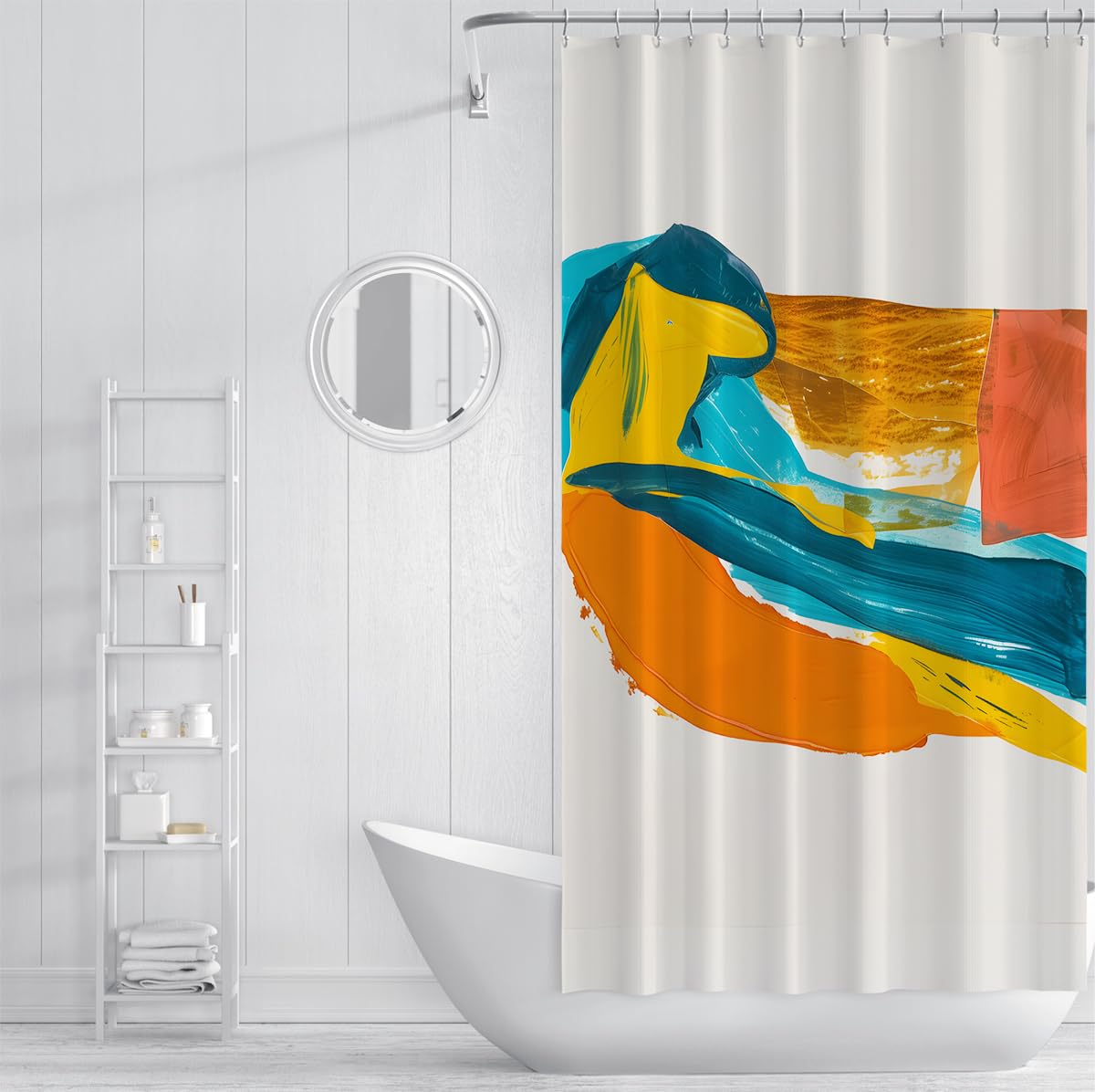 Rideau de douche salle de bain abstrait orange sarcelle W200xL200 cm